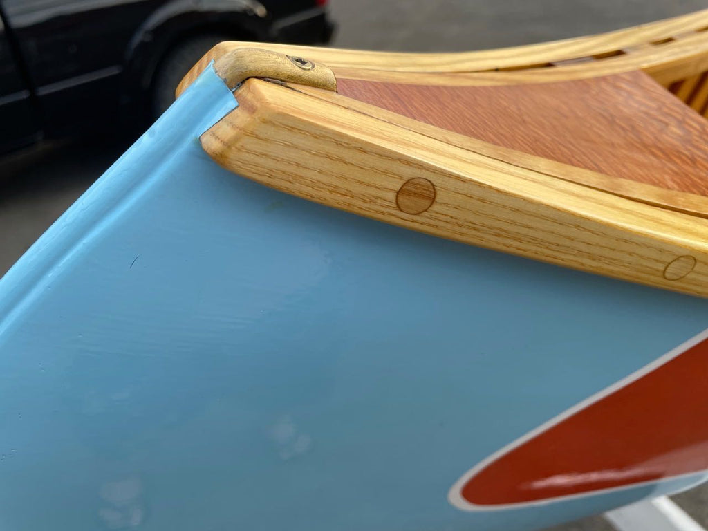Custom Minto 15’7” Cedar-Canvas Canoe (Blue/Orange) at GLBW Shop