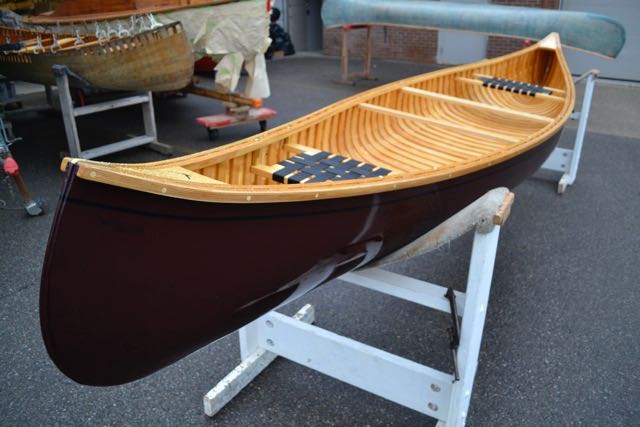 Custom Minto 15’7” Cedar-Canvas Canoe (Burgundy) at GLBW Shop