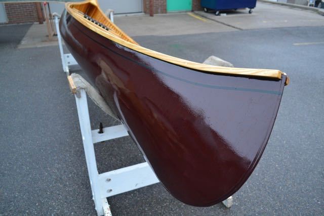 Custom Minto 15’7” Cedar-Canvas Canoe (Burgundy) at GLBW Shop